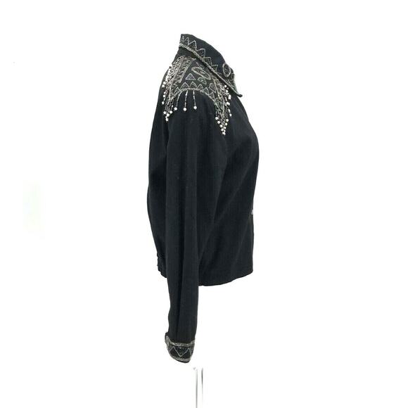 Vintage Modi Denim Women's Western Beaded Shirt Jacket Shacket Sz L 10-12 Black - Picture 7 of 9